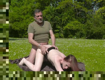 Aloud redhead fucked by her grandpa in sunny outdoor fantasy scenes