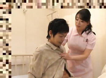 Asian nurse drops her panties to ride a patient's stiff dick
