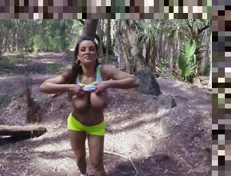 Hot wife Lisa Ann sucks a dick in outdoors and gets fucked at home