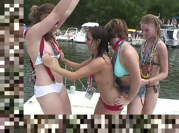 Hot amateur cowgirls in bikini getting spanked in loose outdoor party